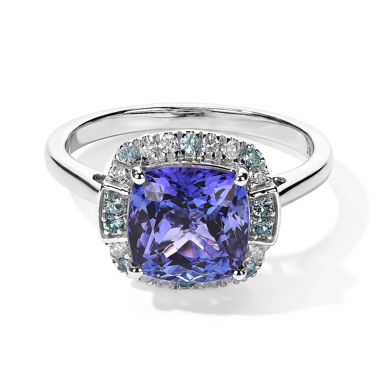 Certified and Appraised Luxoro AAA Tanzanite, Paraiba Tourmaline and Diamond I2 3.35 ctw Ring in 10K White Gold (Size 5.0)