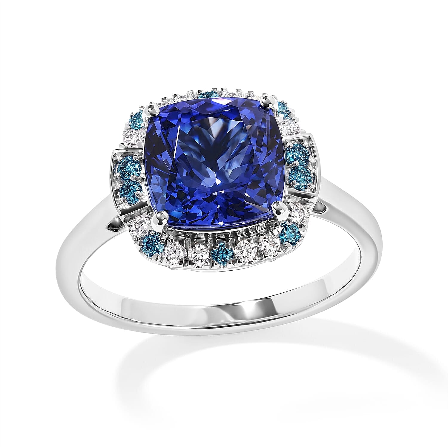 Certified and Appraised Luxoro AAA Tanzanite, Paraiba Tourmaline and Diamond I2 3.35 ctw Ring in 10K White Gold (Size 5.0)