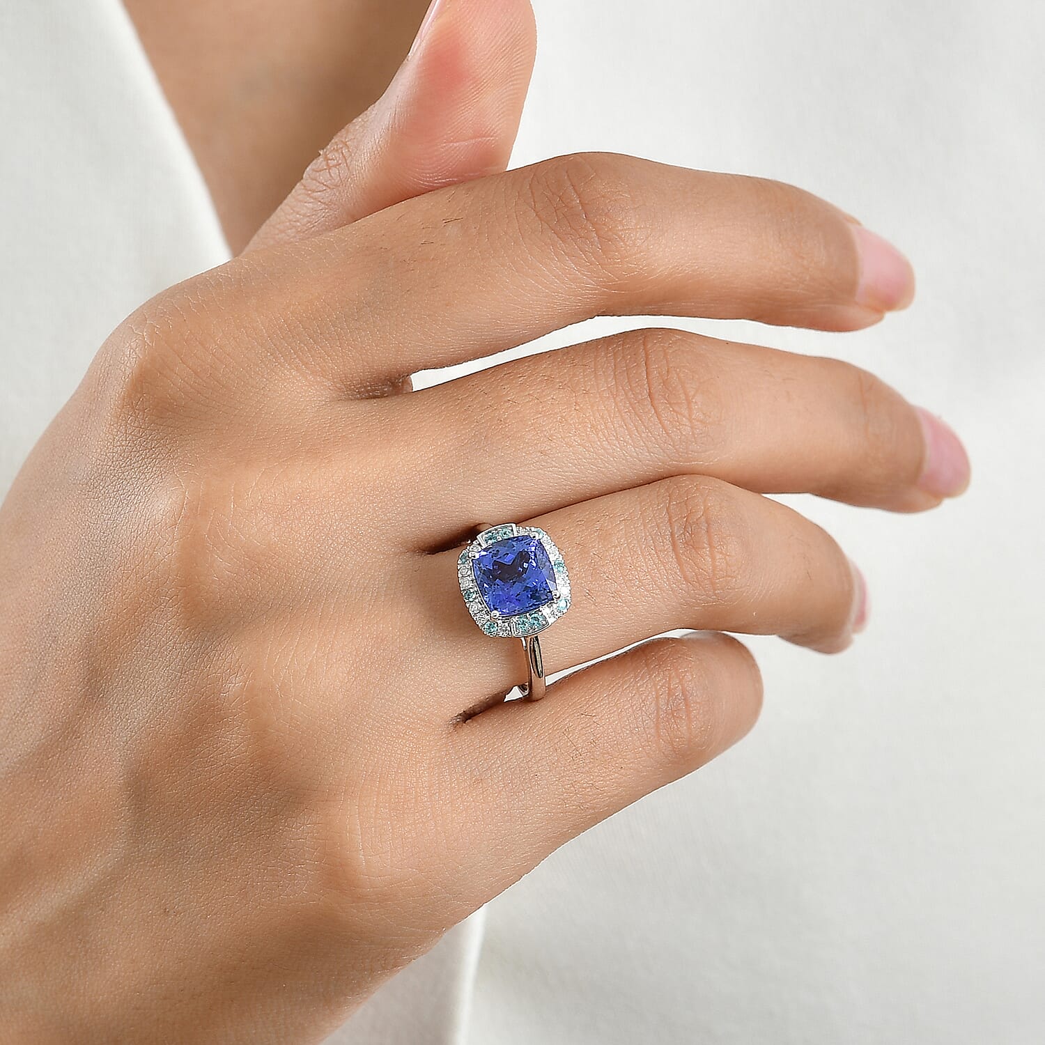 Certified and Appraised Luxoro AAA Tanzanite, Paraiba Tourmaline and Diamond (I2) 3.35 ctw Ring in 10K White Gold (Size 6.0)