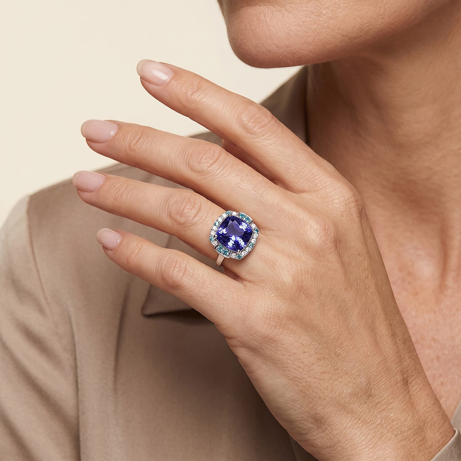 Certified and Appraised Luxoro AAA Tanzanite, Paraiba Tourmaline and Diamond (I2) 3.35 ctw Ring in 10K White Gold (Size 6.0)