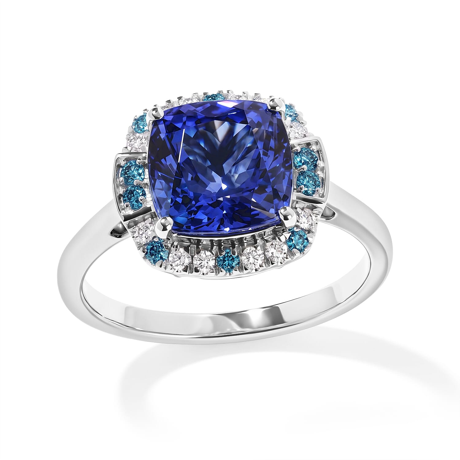 Certified and Appraised Luxoro AAA Tanzanite, Paraiba Tourmaline and Diamond (I2) 3.35 ctw Ring in 10K White Gold (Size 6.0)