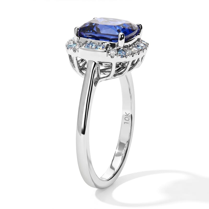 Certified and Appraised Luxoro AAA Tanzanite, Paraiba Tourmaline and Diamond (I2) 3.35 ctw Ring in 10K White Gold (Size 6.0)