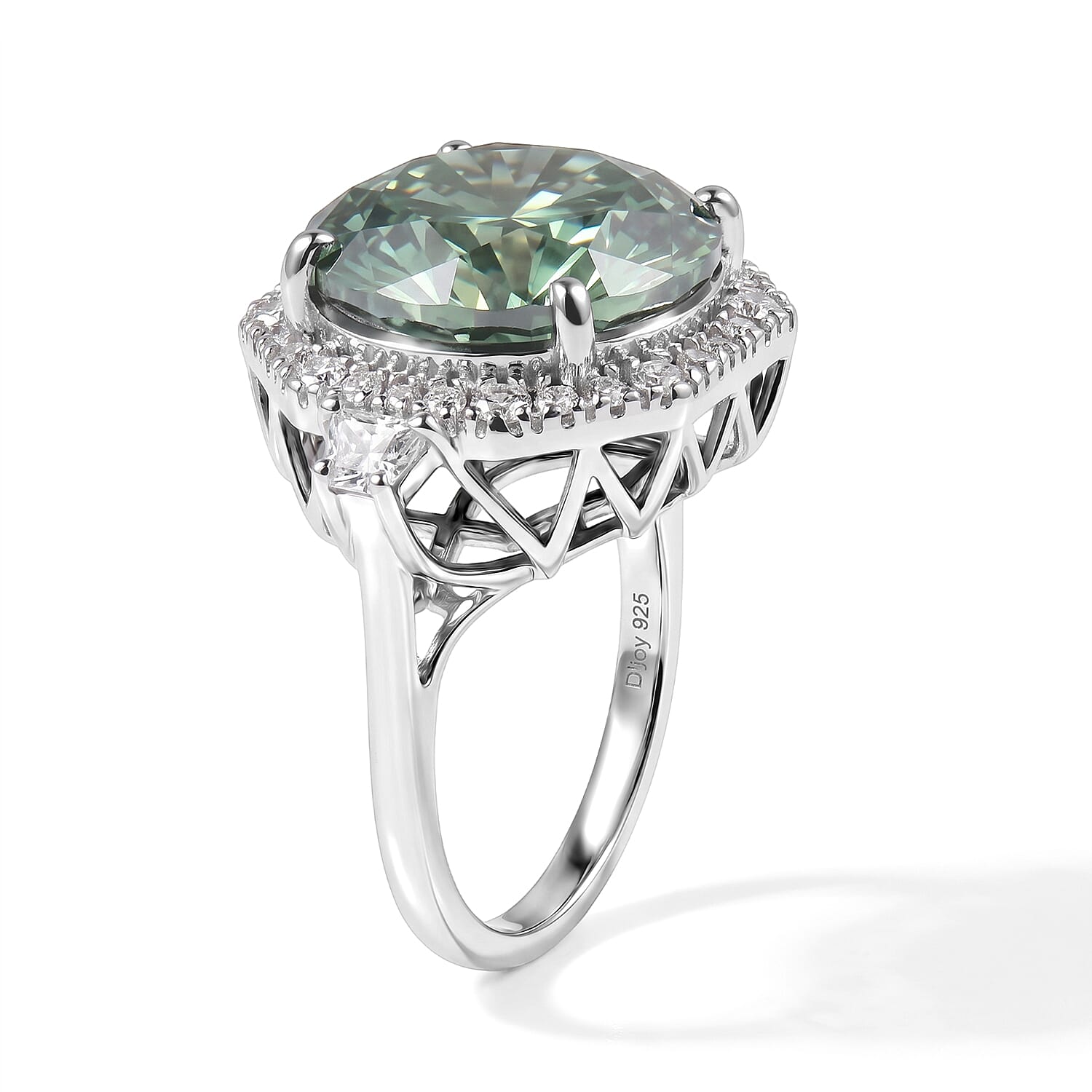 Certified and Appraised D'Joy Mint Green and White Moissanite 10.60 ctw Ring in Rhodium Over Sterling Silver (Size 6.0)