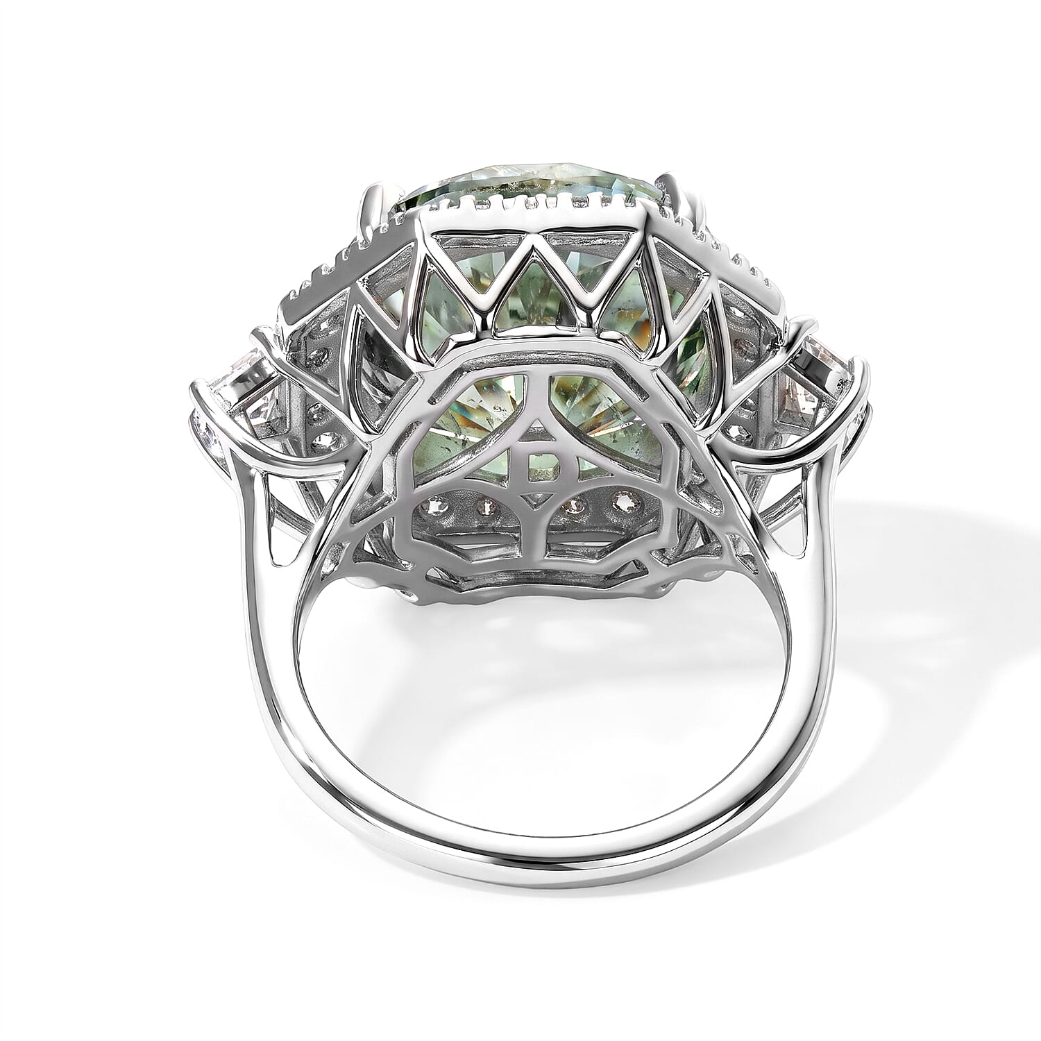 Certified and Appraised D'Joy Mint Green and White Moissanite 10.60 ctw Ring in Rhodium Over Sterling Silver (Size 6.0)