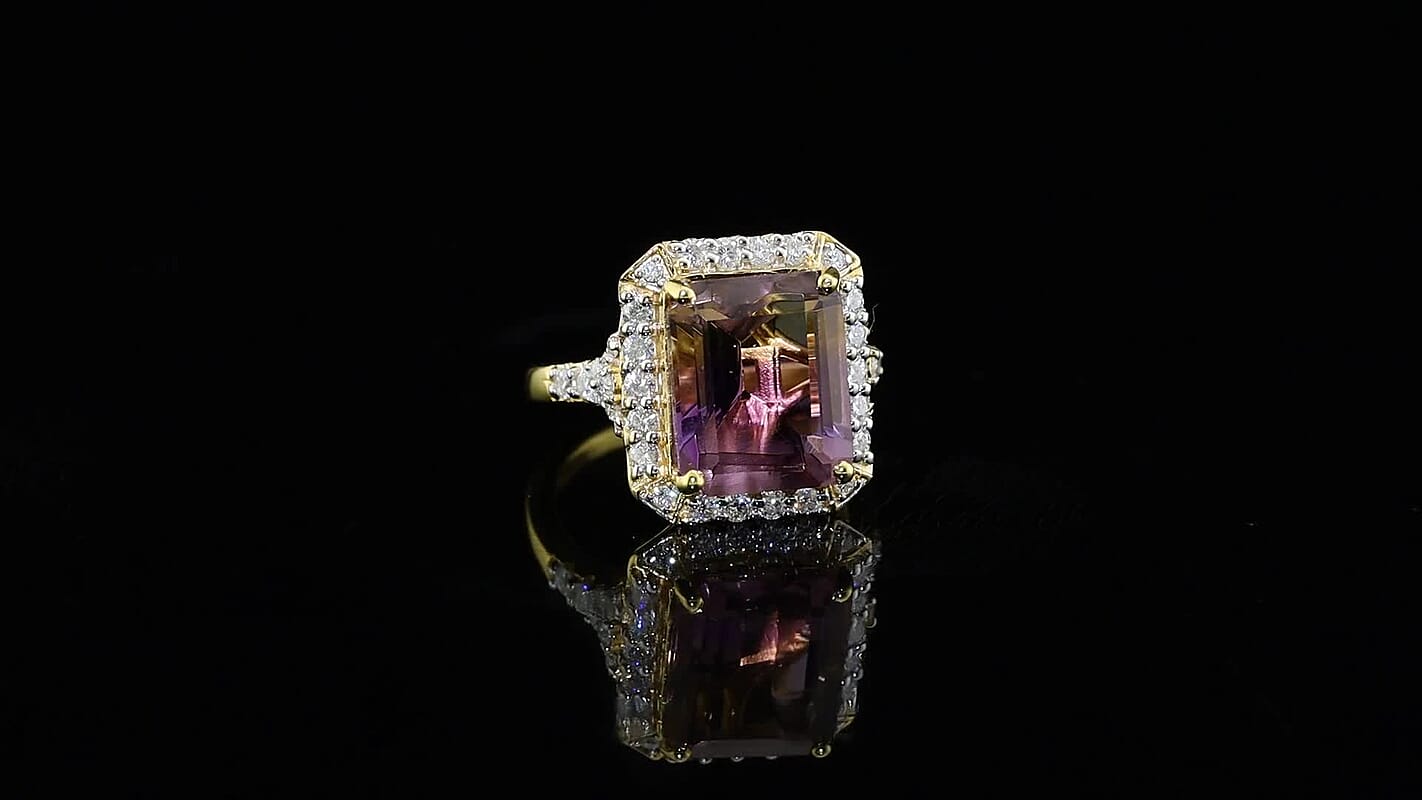 Certified and Appraised D''Joy Premium Anahi Ametrine, Moissanite Ring in 18K Vermeil YG Over Sterling Silver (Size 10.0) 6.75 ctw
