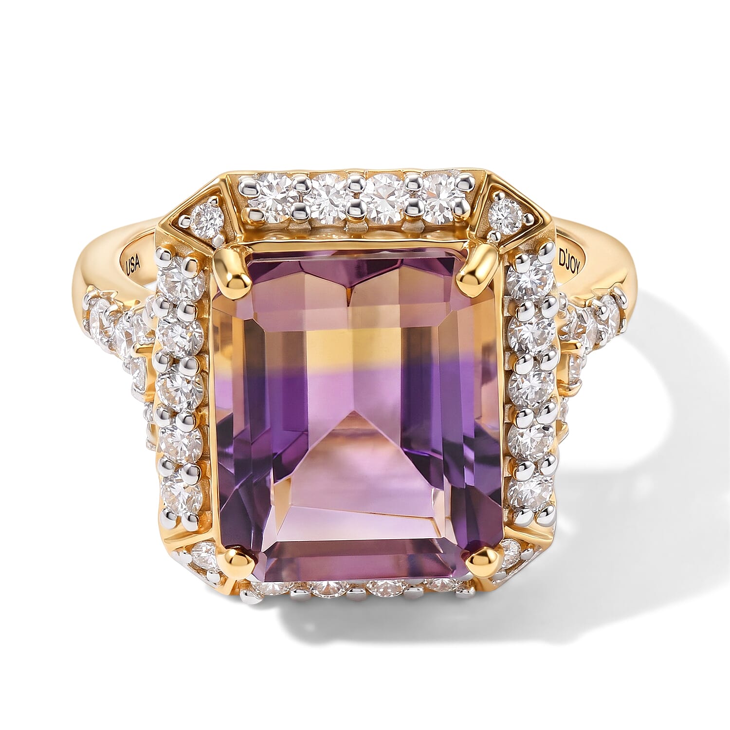 Certified and Appraised D''Joy Premium Anahi Ametrine, Moissanite Ring in 18K Vermeil YG Over Sterling Silver (Size 10.0) 6.75 ctw
