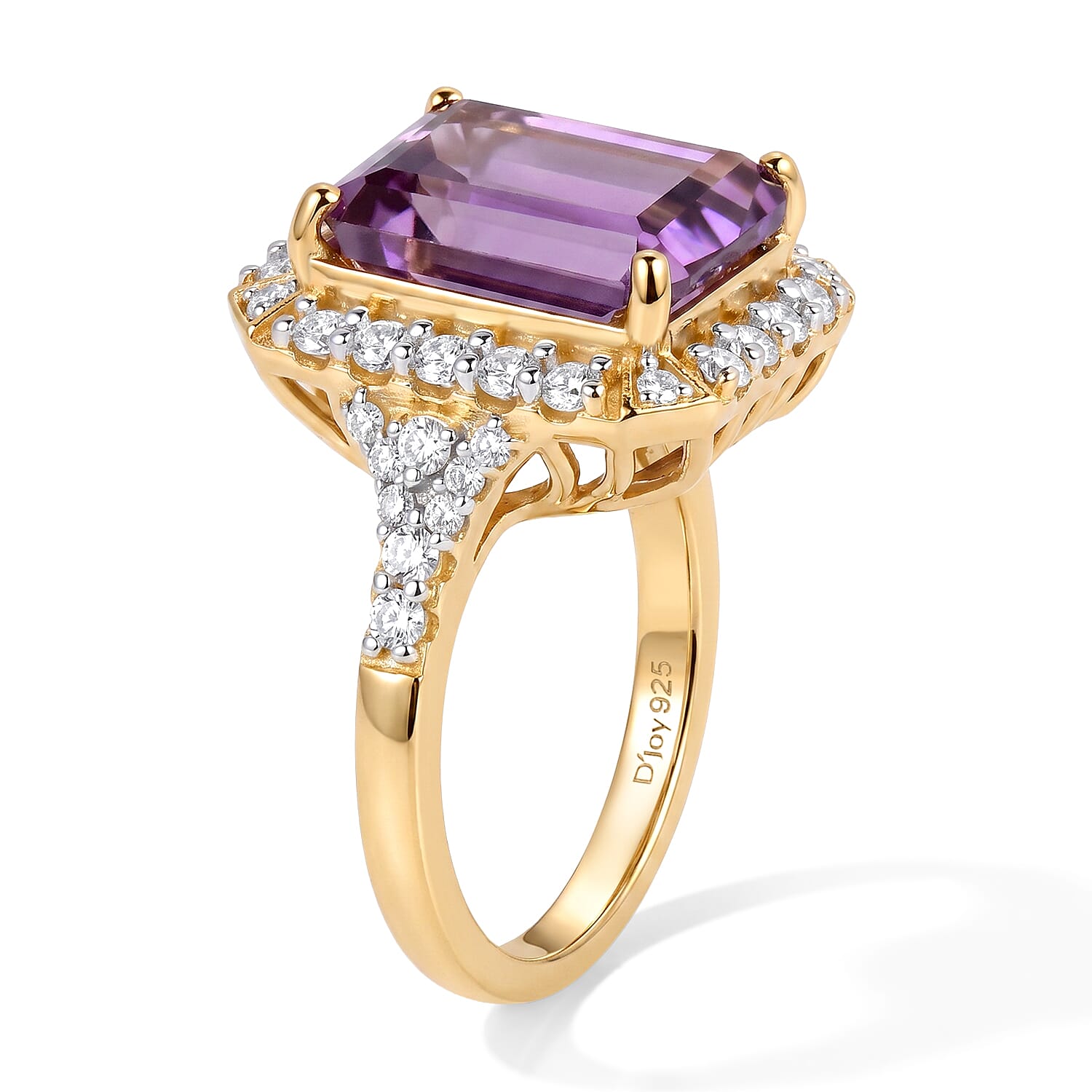 Certified and Appraised D'Joy Premium Anahi Ametrine and Moissanite 6.75 ctw Ring in 18K Vermeil Yellow Gold Over Sterling Silver (Size 7.0)