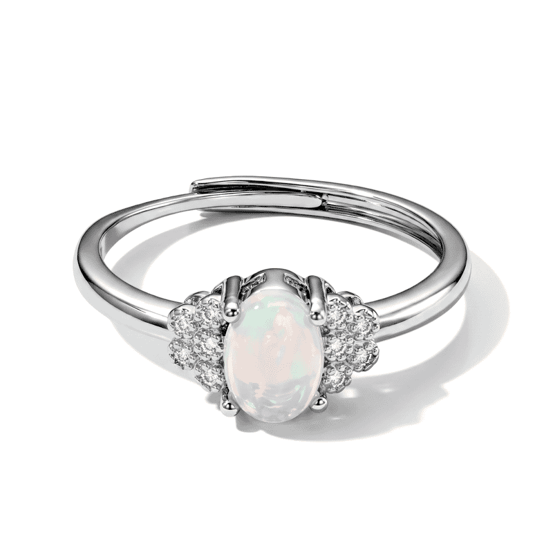 White Opal 1.00 ctw Ring in Silvertone (Adjustable)