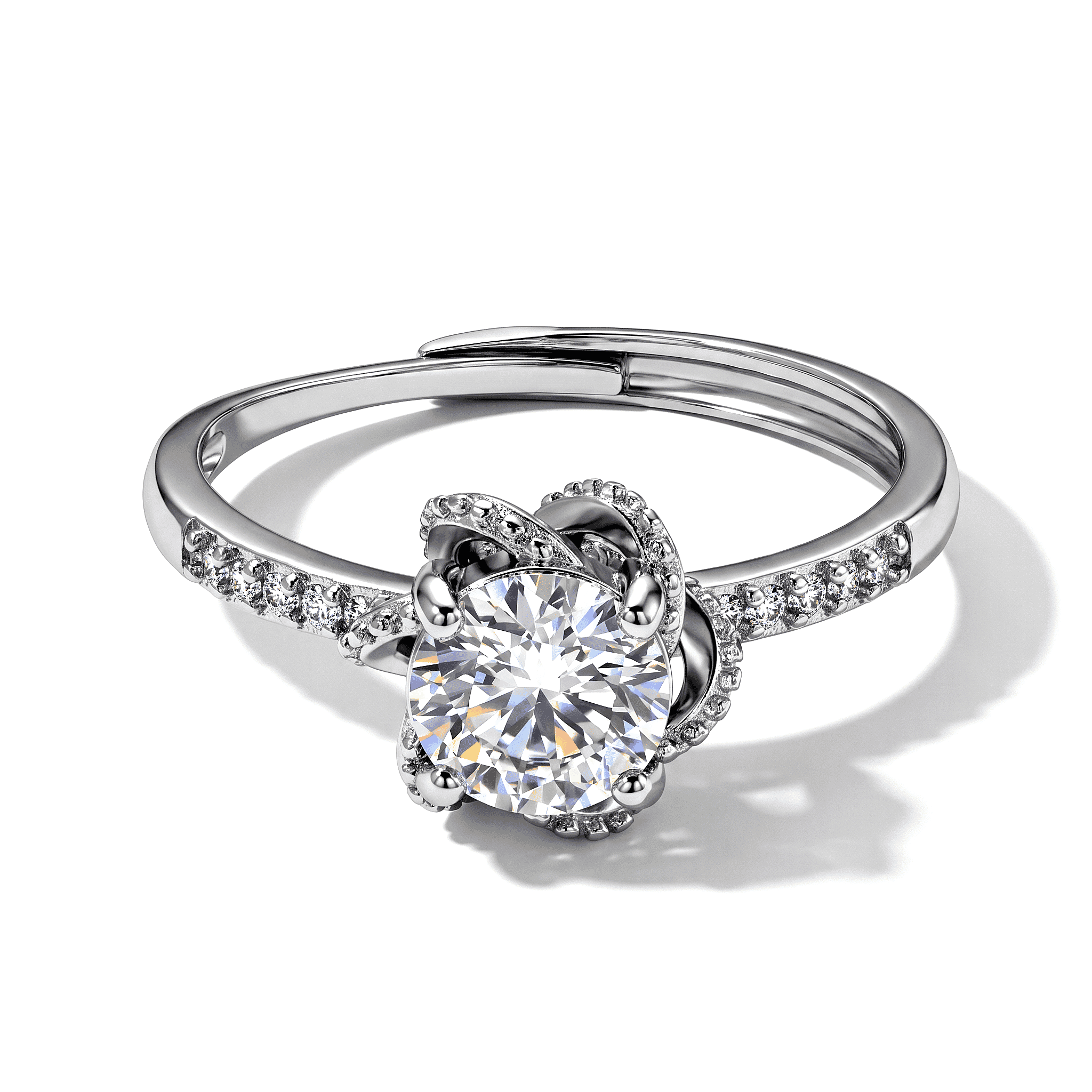 Moissanite and Simulated Diamond 2.30 ctw Ring in Silvertone (Adjustable)