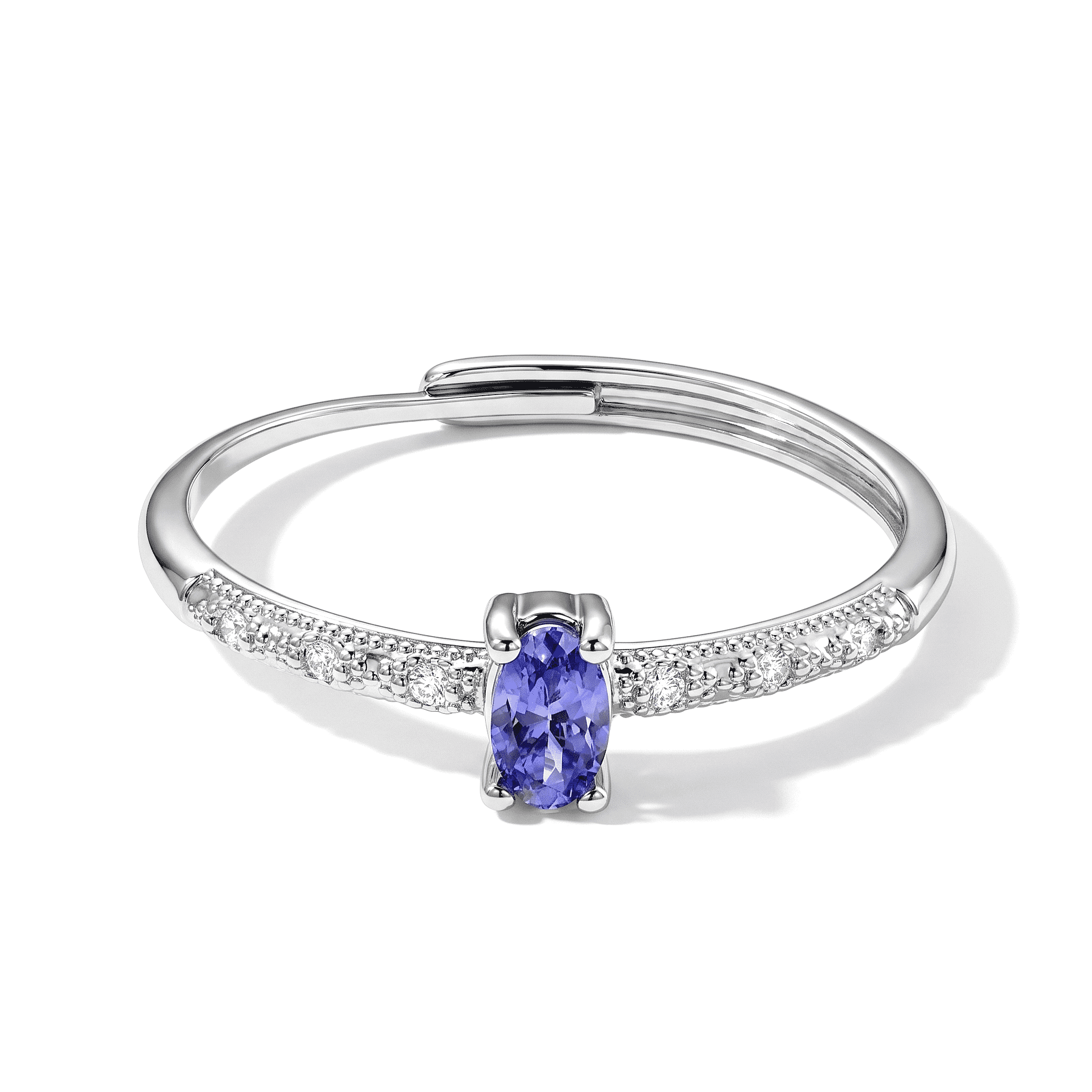 Tanzanite and Simulated Diamond 1.20 ctw Ring in Silvertone (Adjustable)