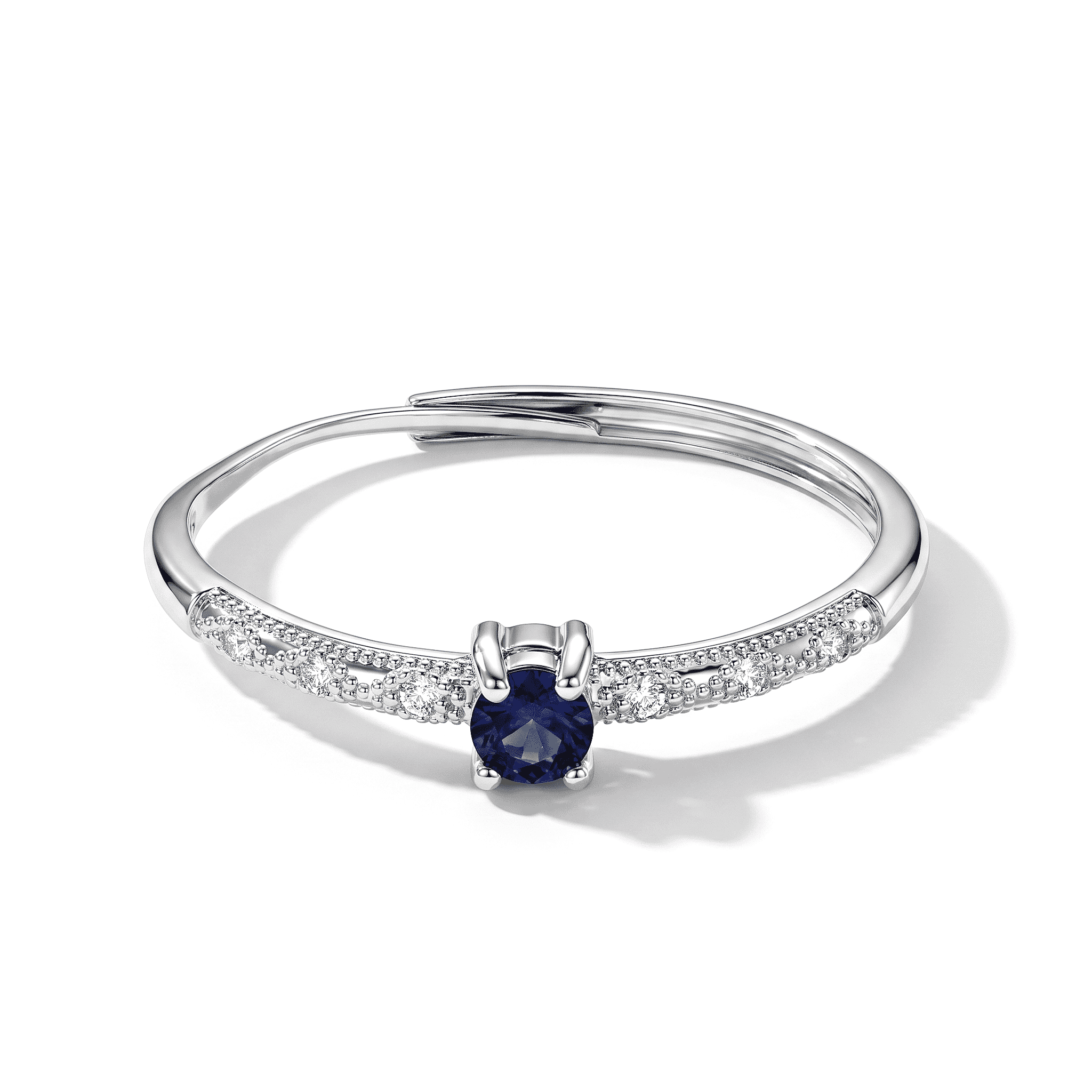 Blue Sapphire and Simulated Diamond 1.20 ctw Ring in Silvertone (Adjustable)