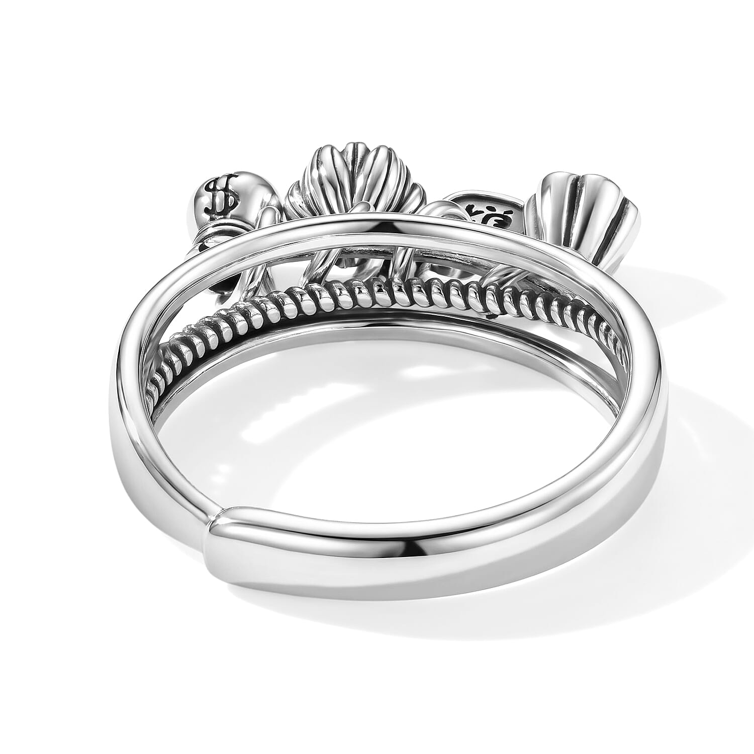 Lotus and Fortune Charm Ring in Silvertone (Adjustable)