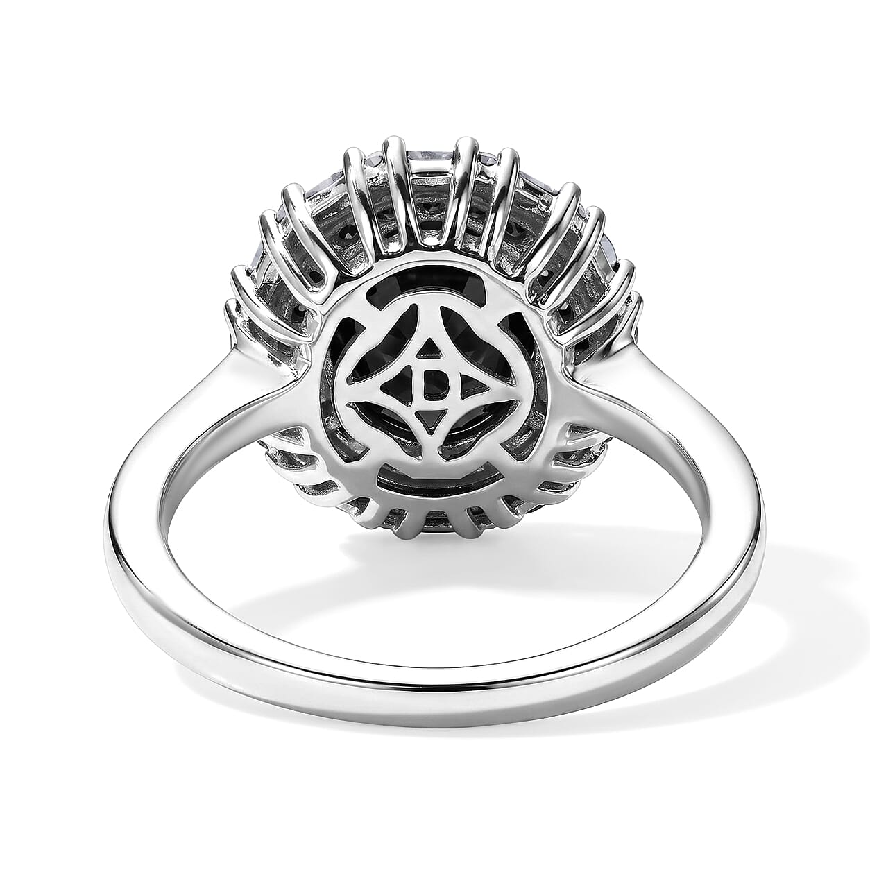 D'Joy Premium Australian Black Ridge Opal Triplet and Moissanite 2.30 ctw Astral Crown Ring in Rhodium Over Sterling Silver (Size 7.0)