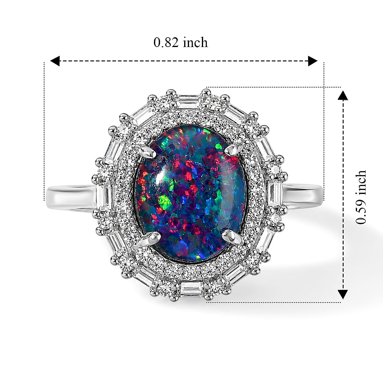 D'Joy Premium Australian Black Ridge Opal Triplet and Moissanite 2.30 ctw Astral Crown Ring in Rhodium Over Sterling Silver (Size 7.0)