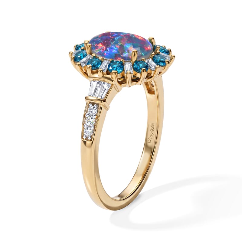 D'Joy Premium Australian Black Ridge Opal Triplet and Multi Gemstone 2.00 ctw Imperial Stardust Ring in 18K Vermeil Yellow Gold Over Sterling Silver (Size 6.0)