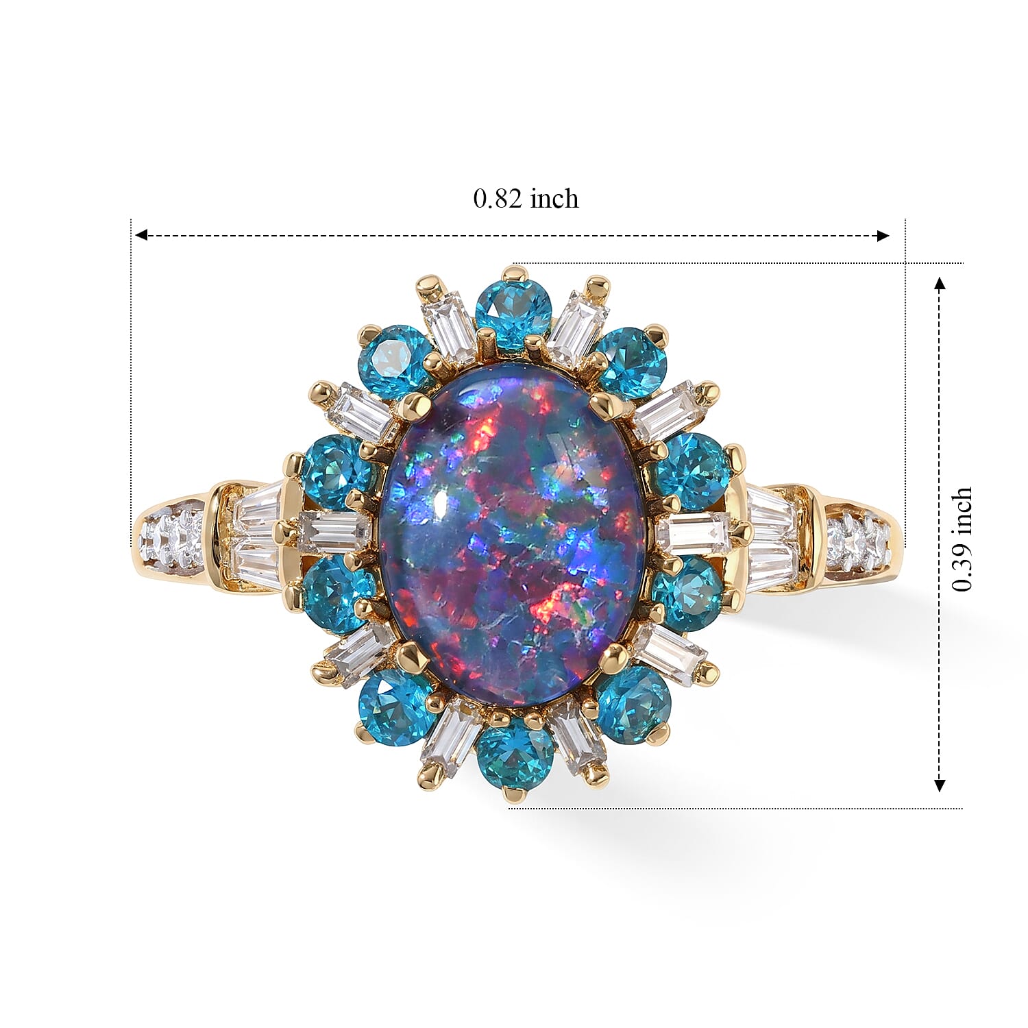 D'Joy Premium Australian Black Ridge Opal Triplet and Multi Gemstone 2.00 ctw Imperial Stardust Ring in 18K Vermeil Yellow Gold Over Sterling Silver (Size 6.0)