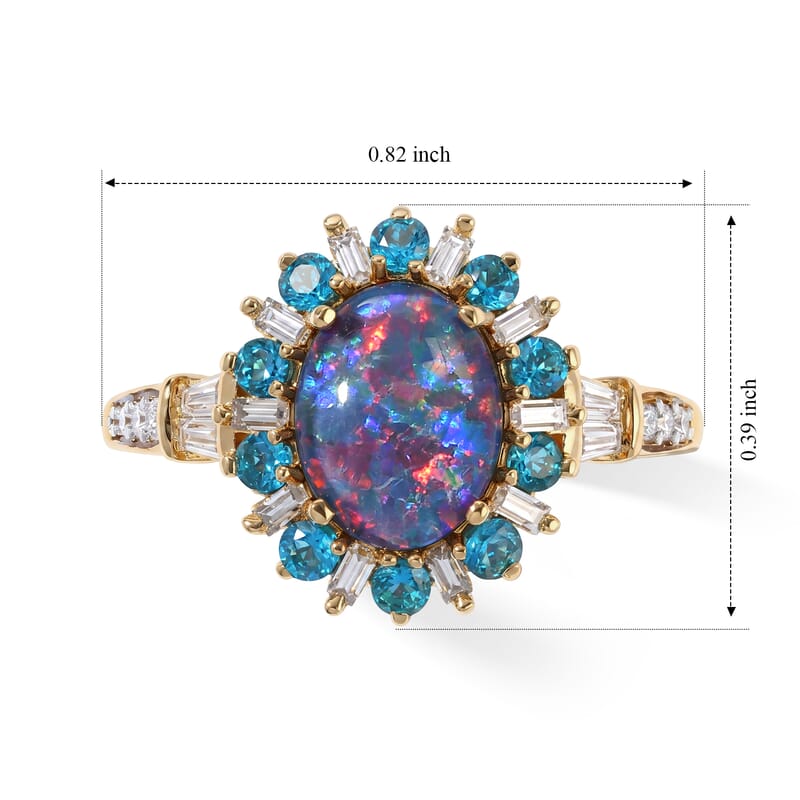 D'Joy Premium Australian Black Ridge Opal Triplet and Multi Gemstone 2.00 ctw Imperial Stardust Ring in 18K Vermeil Yellow Gold Over Sterling Silver (Size 6.0)