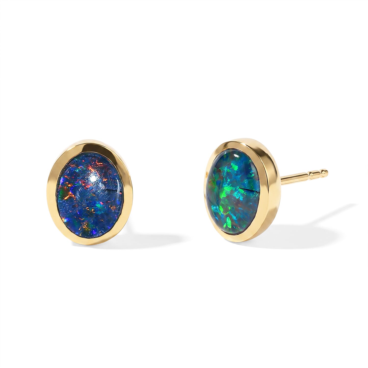 D'Joy Premium Australian Black Ridge Opal Triplet Earrings in 18K Vermeil YG Over Sterling Silver 1.80 ctw