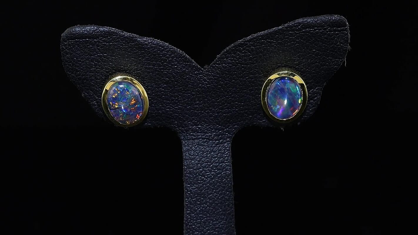 D'Joy Premium Australian Black Ridge Opal Triplet Earrings in 18K Vermeil YG Over Sterling Silver 1.80 ctw