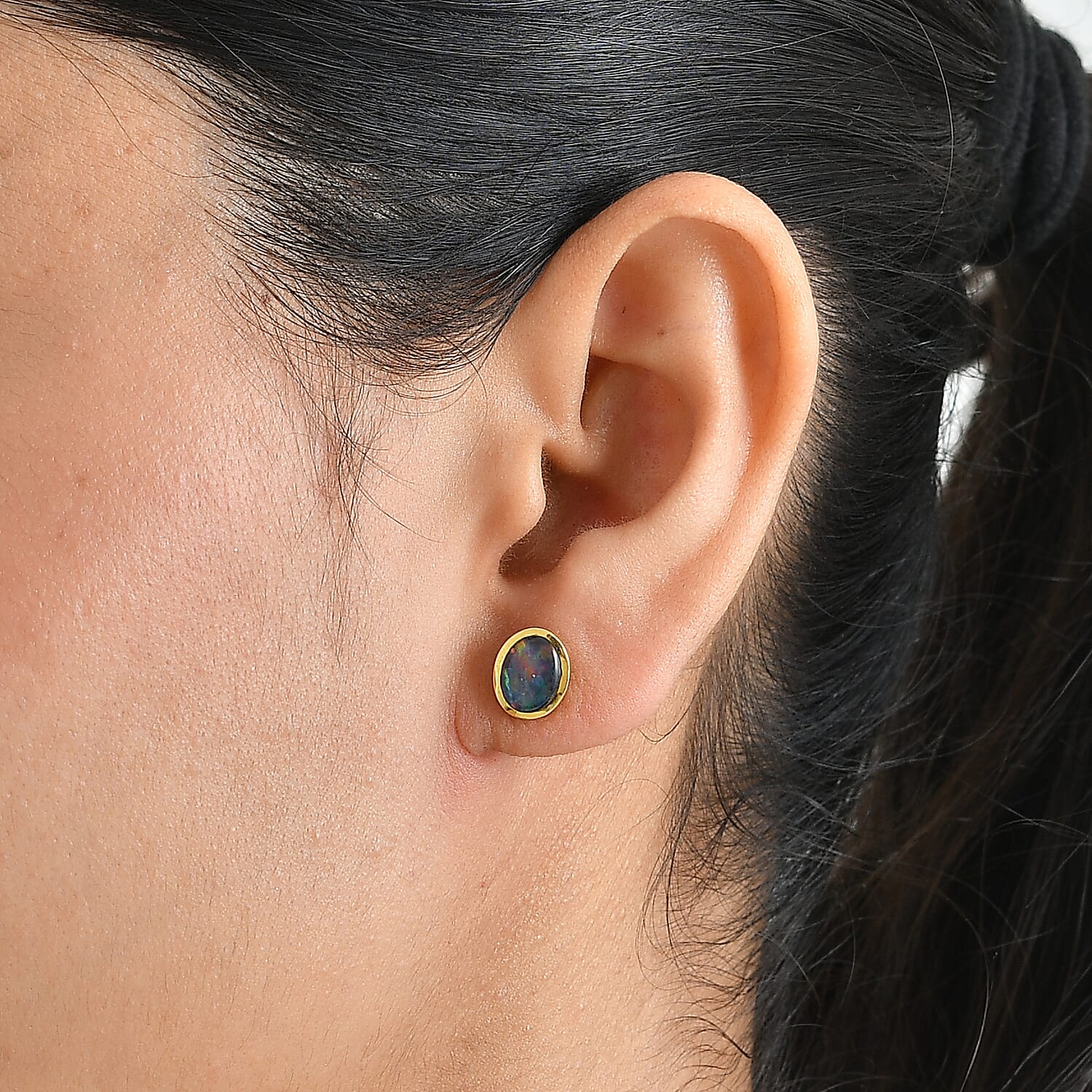 D'Joy Premium Australian Black Ridge Opal Triplet 1.80 ctw Earrings in 18K Vermeil Yellow Gold Over Sterling Silver