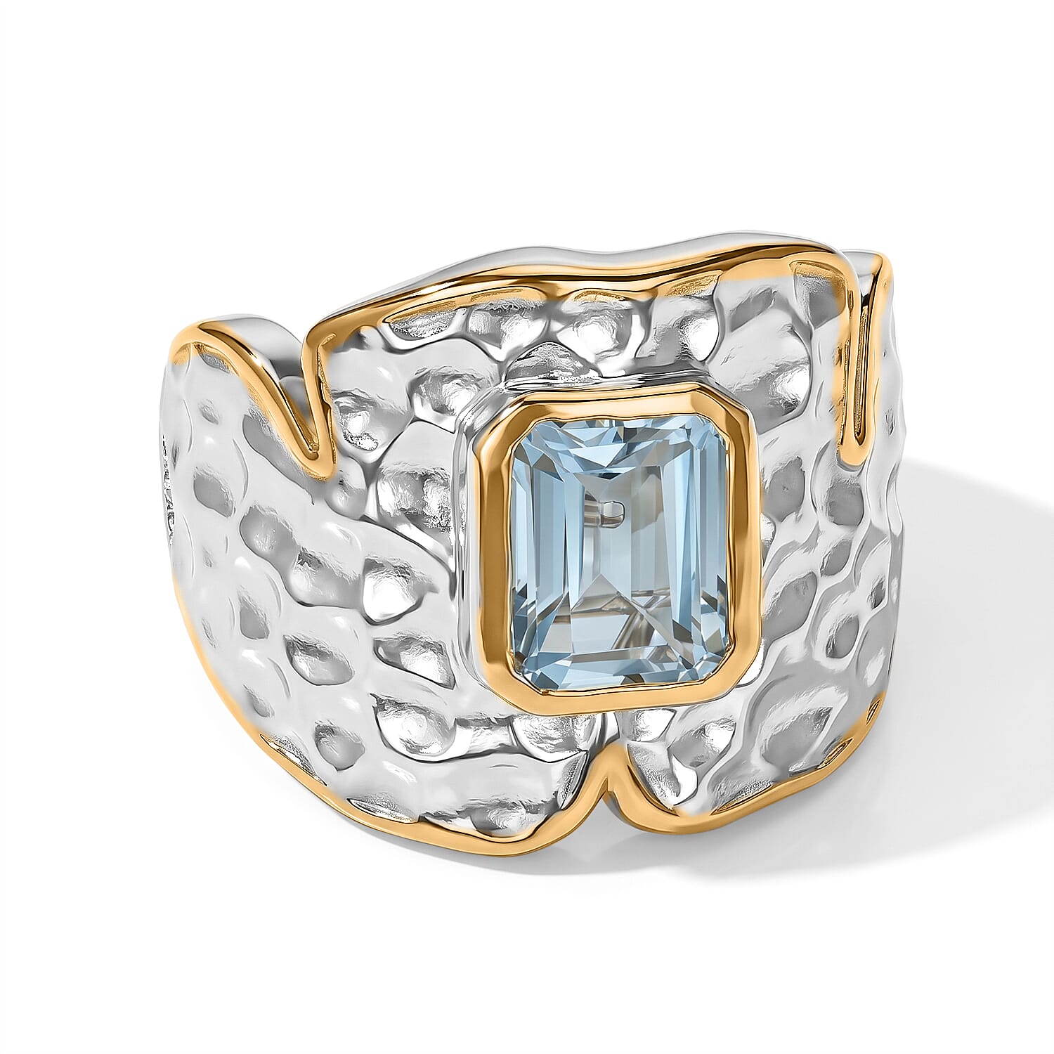 EverTrue Premium Sky Blue Topaz 2.90 ctw Ring in 18K YG Plated and Platinum Bond (Size 5.0)