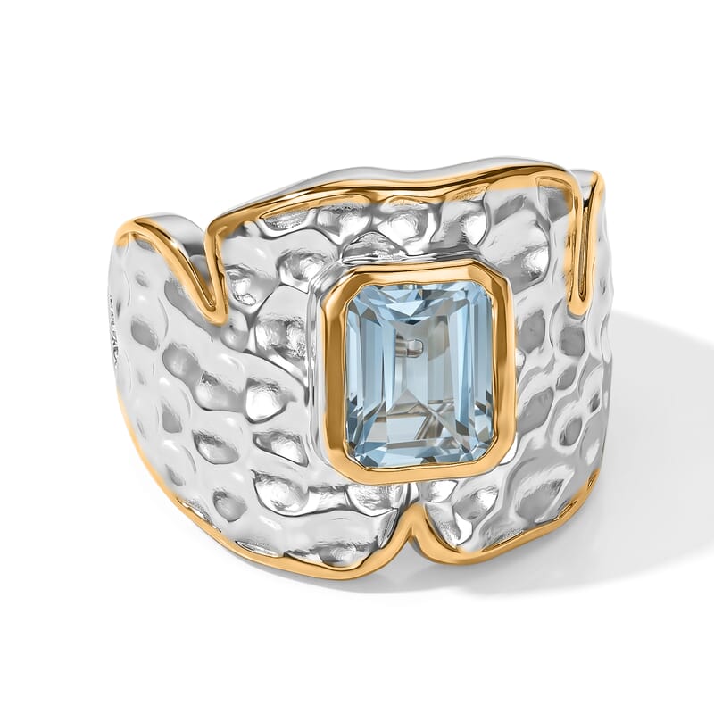 EverTrue Premium Sky Blue Topaz 2.90 ctw Ring in 18K YG Plated and Platinum Bond (Size 5.0)