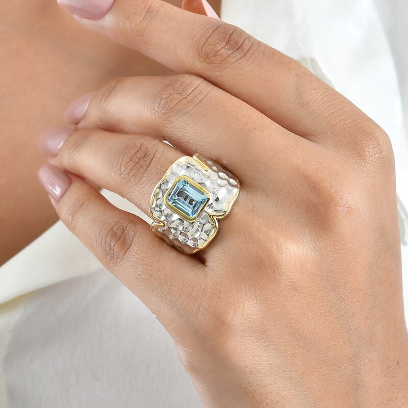 EverTrue Premium Sky Blue Topaz 2.90 ctw Ring in 18K YG Plated and Platinum Bond (Size 5.0)