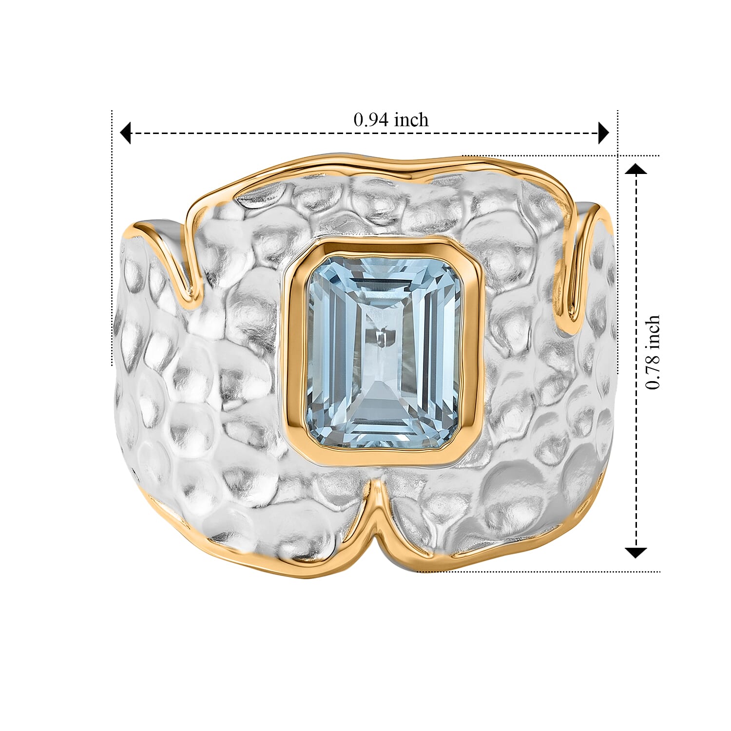 EverTrue Premium Sky Blue Topaz 2.90 ctw Ring in 18K YG Plated and Platinum Bond (Size 5.0)