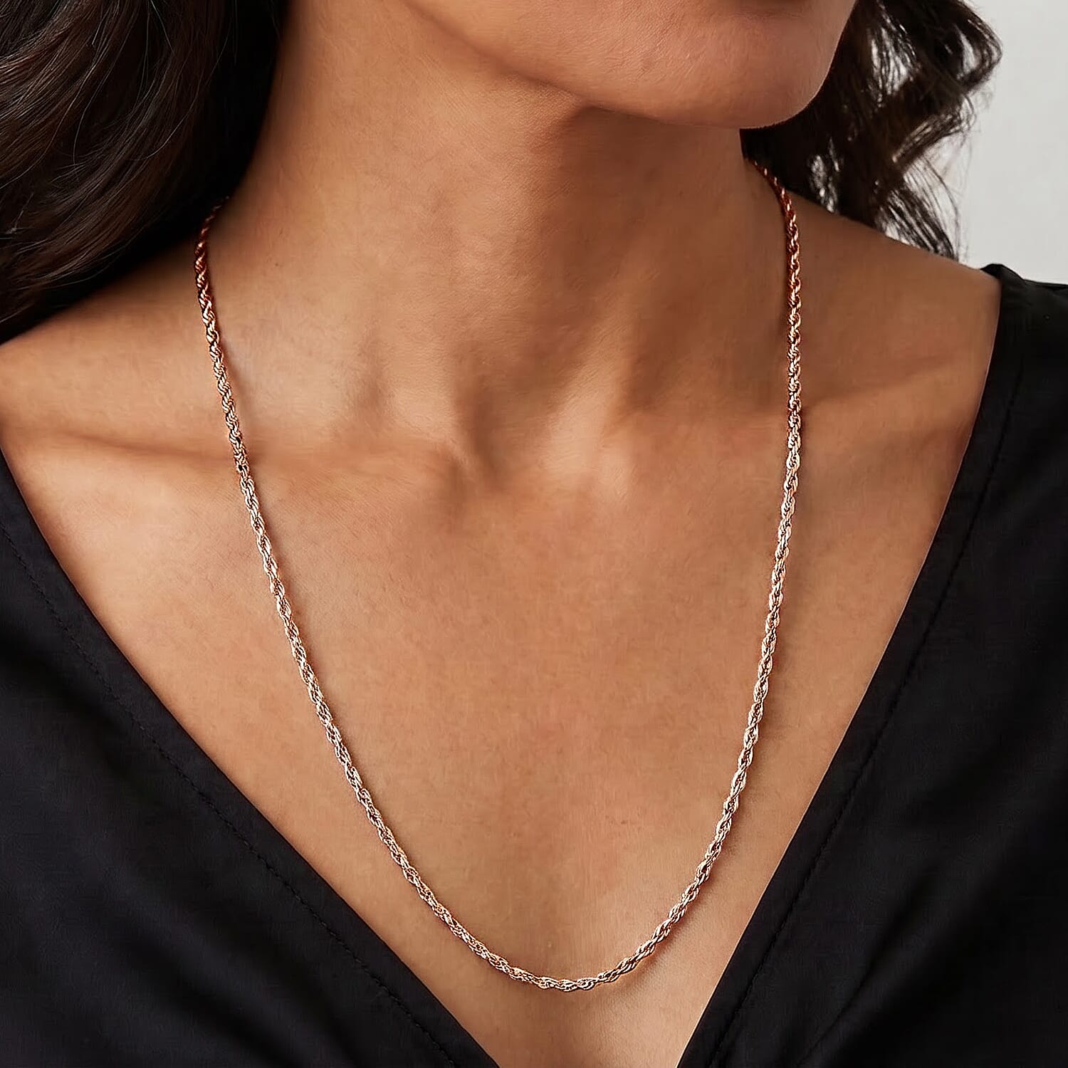 Fancy Chain Necklace (24-26 Inches) in ION Plated RG Stainless Steel
