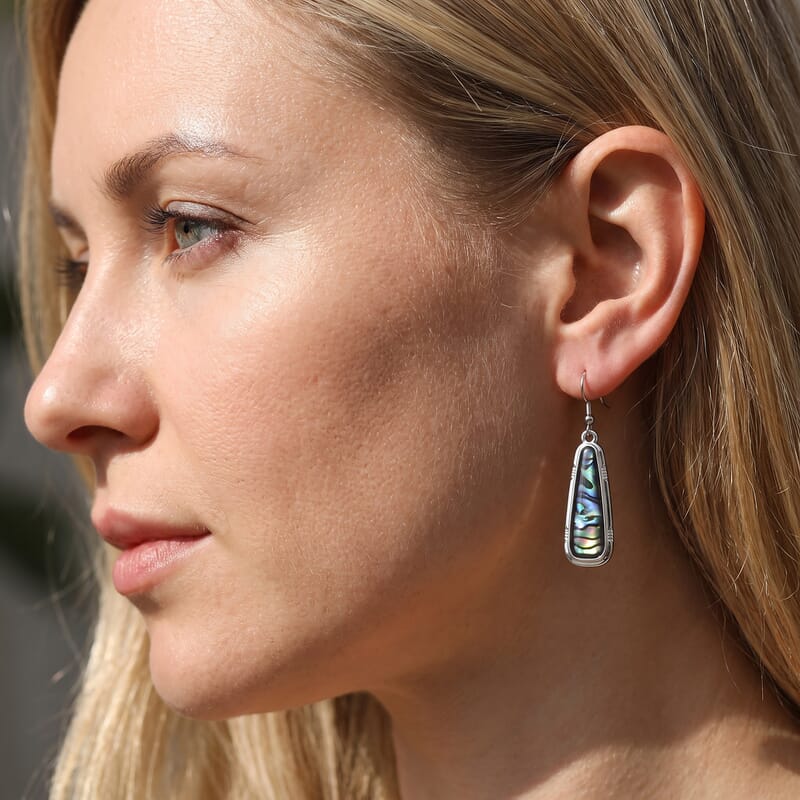 Abalone Shell Tranquil Beauty of The Ocean Earrings in Silvertone