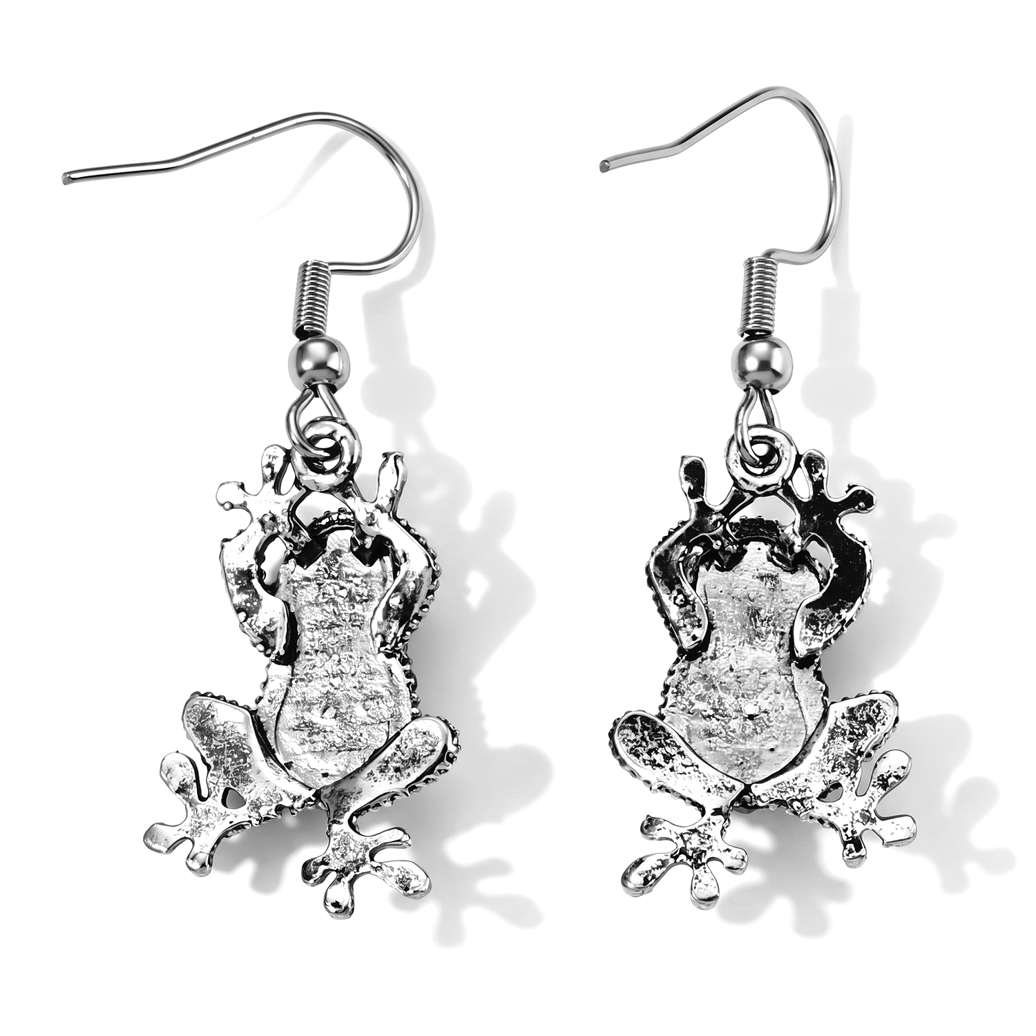 Abalone Shell and Austrian Black Crystal Frog Earrings in Silvertone
