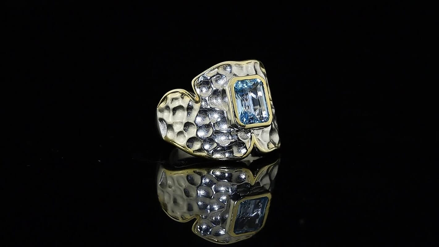 EverTrue Premium Skyblue Topaz Ring in 18K YG Plated and Platinum Bond (Size 10.0) 2.90 ctw