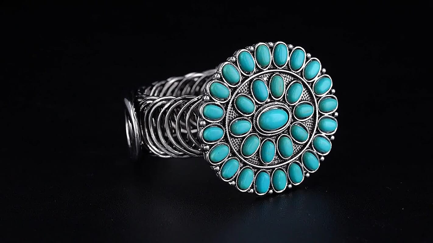 Blue Howlite 5.00 ctw Bangle Bracelet in Silvertone (6-8In)