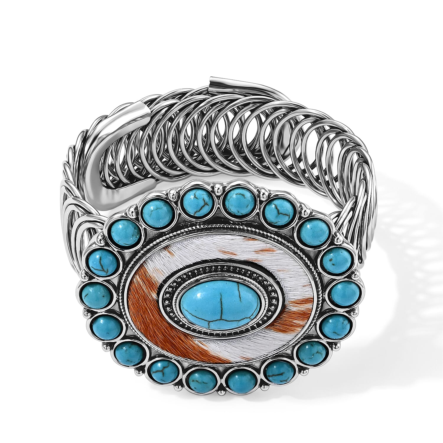Blue Howlite 2.00 ctw Bangle Bracelet in Silvertone (6-8In)