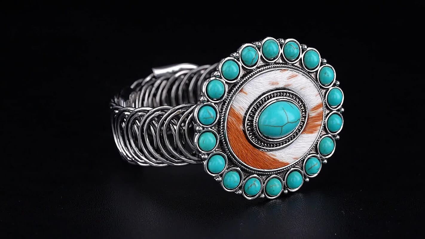 Blue Howlite 2.00 ctw Bangle Bracelet in Silvertone (6-8In)