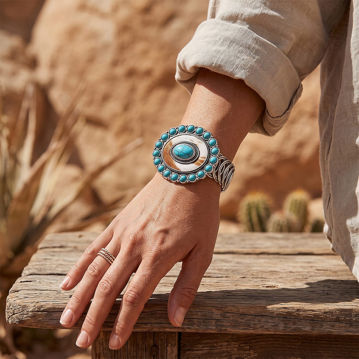 Blue Howlite 2.00 ctw Bangle Bracelet in Silvertone (6-8In)