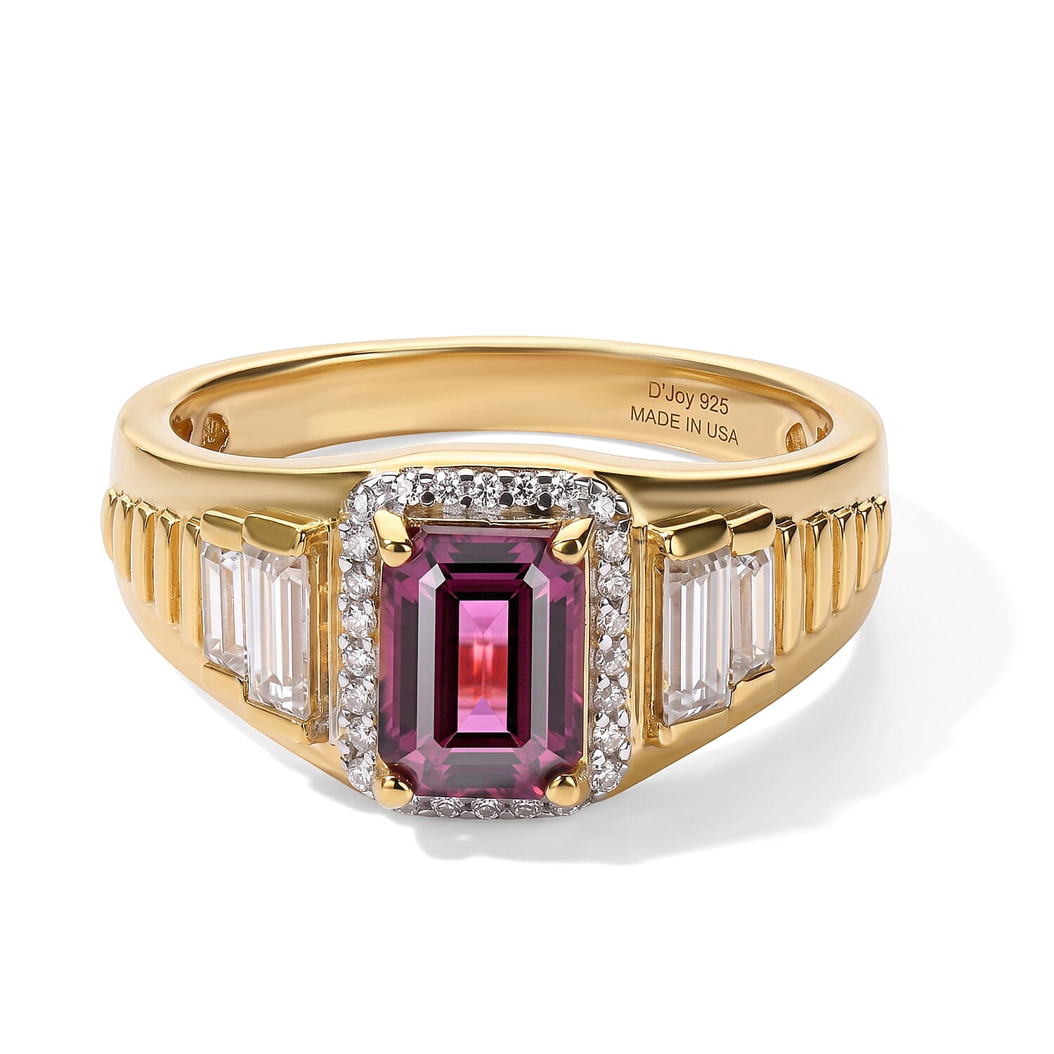 D''Joy Tanzanian Wine Garnet, Moissanite Men''s Ring in 18K Vermeil YG Over Sterling Silver (Size 10.0) 2.75 ctw