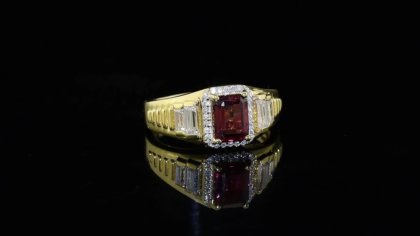 D''Joy Tanzanian Wine Garnet, Moissanite Men''s Ring in 18K Vermeil YG Over Sterling Silver (Size 10.0) 2.75 ctw