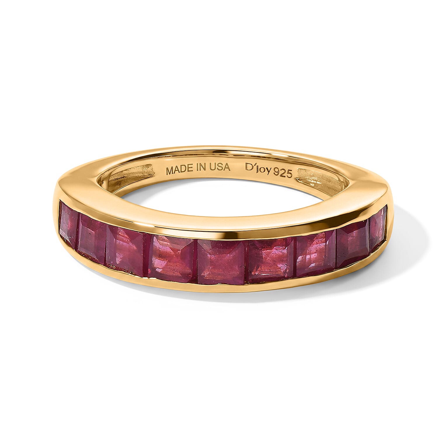 D'Joy Niassa Ruby (FF) 2.35 ctw Half Eternity Band Ring in 18K Vermeil Yellow Gold Over Sterling Silver (Size 5.0)