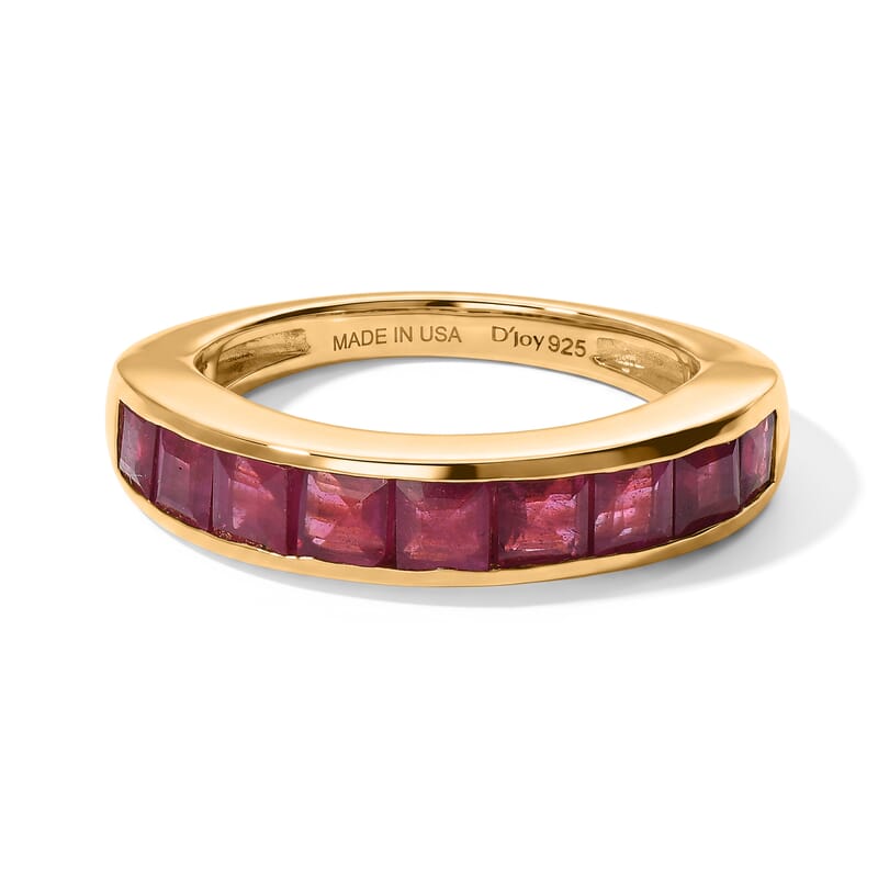 D'Joy Niassa Ruby (FF) 2.35 ctw Half Eternity Band Ring in 18K Vermeil Yellow Gold Over Sterling Silver (Size 5.0)