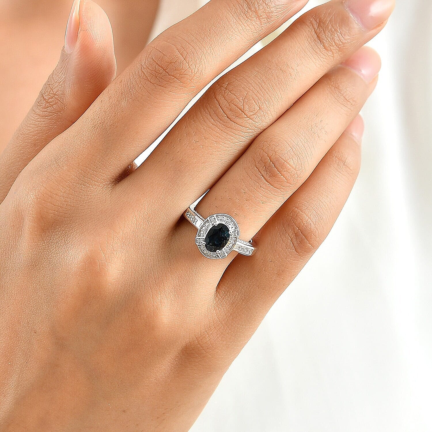 Luxoro AAA Monte Belo Indicolite and Diamond I2 1.50 ctw Imperial Halo Ring in 10K White Gold (Size  6.0)