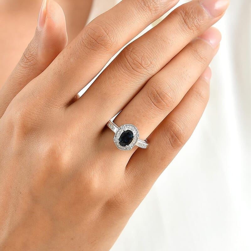 Luxoro AAA Monte Belo Indicolite and Diamond I2 1.50 ctw Imperial Halo Ring in 10K White Gold (Size  6.0)