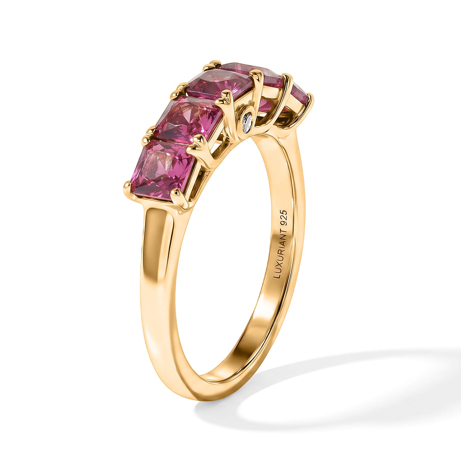 Asscher Cut Premium Tanzanian Wine Garnet and Luxuriant Lab Grown Diamond G-H SI 2.25 ctw 5 Stone Imperial Glow Ring in 18K Vermeil Yellow Gold Over Sterling Silver (Size 6.0)