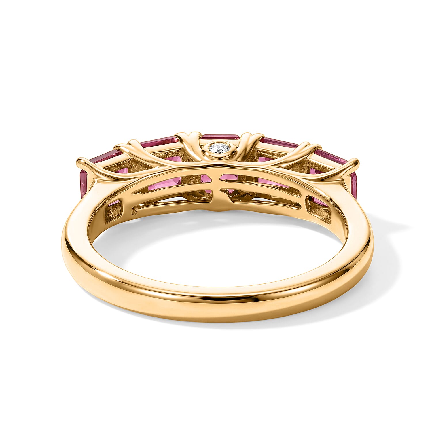 Asscher Cut Premium Tanzanian Wine Garnet and Luxuriant Lab Grown Diamond G-H SI 2.25 ctw 5 Stone Imperial Glow Ring in 18K Vermeil Yellow Gold Over Sterling Silver (Size 6.0)