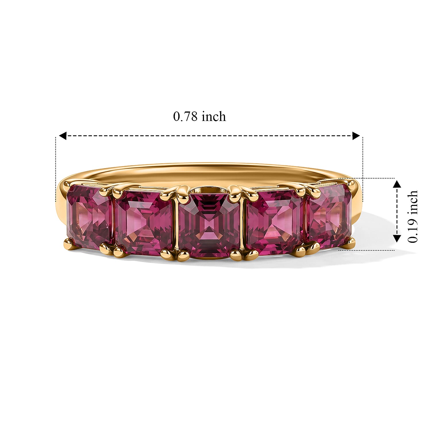 Asscher Cut Premium Tanzanian Wine Garnet and Luxuriant Lab Grown Diamond G-H SI 2.25 ctw 5 Stone Imperial Glow Ring in 18K Vermeil Yellow Gold Over Sterling Silver (Size 6.0)