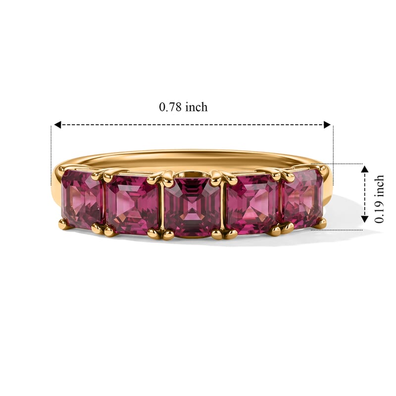 Asscher Cut Premium Tanzanian Wine Garnet and Luxuriant Lab Grown Diamond G-H SI 2.25 ctw 5 Stone Imperial Glow Ring in 18K Vermeil Yellow Gold Over Sterling Silver (Size 6.0)