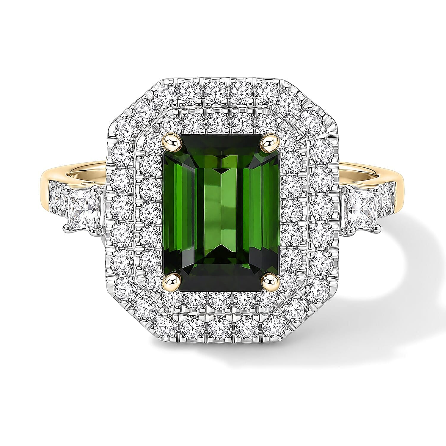 Certified & Appraised AAA Sapo Green Tourmaline and Luxuriant Lab Grown Diamond G-H SI 3.30 ctw Ring in 10K Yellow Gold (Size  5.0)