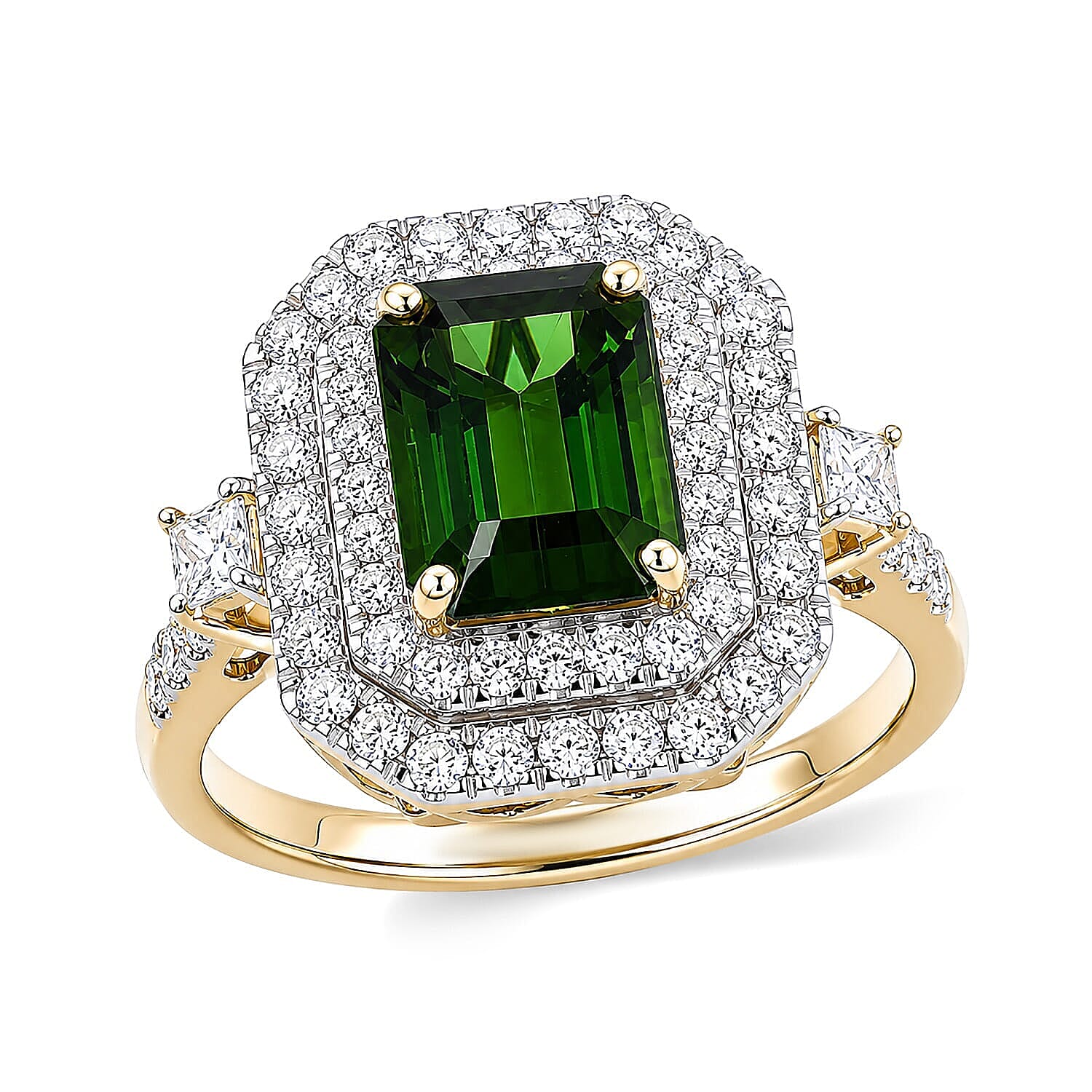Certified & Appraised AAA Sapo Green Tourmaline and Luxuriant Lab Grown Diamond G-H SI 3.30 ctw Ring in 10K Yellow Gold (Size  5.0)