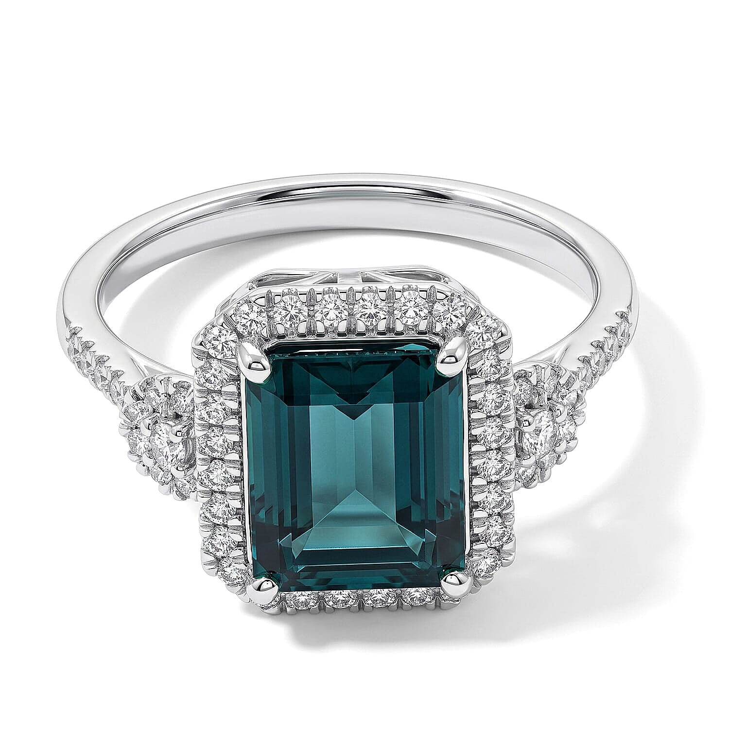 Certified & Appraised Rhapsody AAAA Monte Belo Indicolite and Diamond E-F VS 4.05 ctw Ring in 950 Platinum (Size  5.0)  6.60 Grams