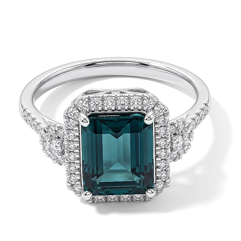 Certified & Appraised Rhapsody AAAA Monte Belo Indicolite and Diamond E-F VS 4.05 ctw Ring in 950 Platinum (Size  5.0)  6.60 Grams